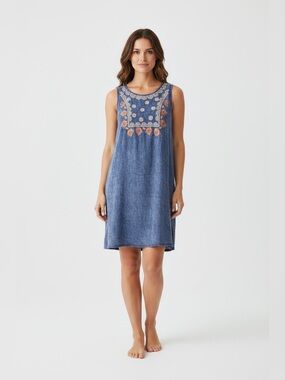THML Embroidered Tank Dress // Blue // Small